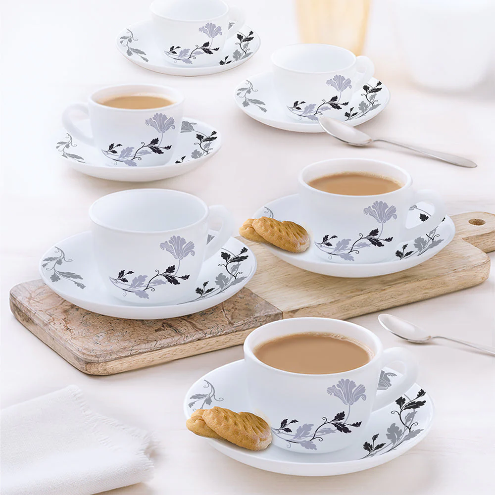 Larah by Borosil Millenia Cup n Saucer Set, 140ml x 12