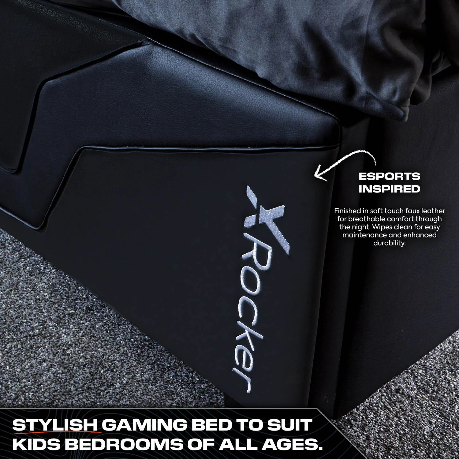 Cosmos LED Single Ottoman Gaming Bed - Black RGB