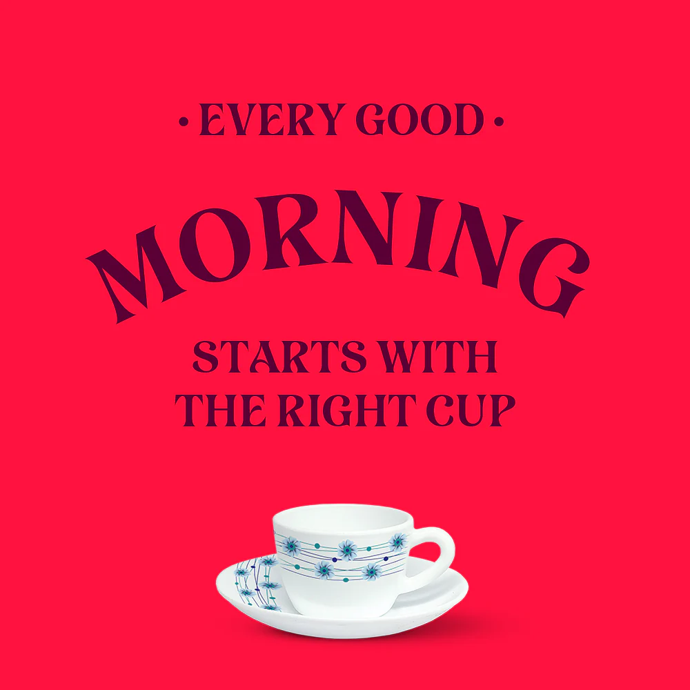 Larah by Borosil Bluebell Cup n Saucer Set, 140ml x 12