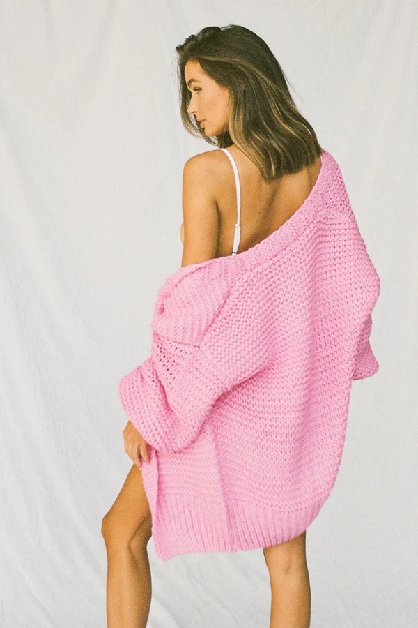 SAMPLE-Chunky Panama Cardi - Pink