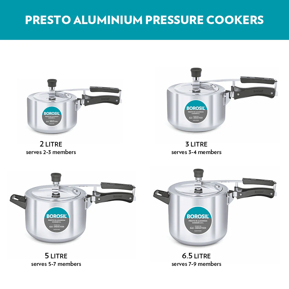 Borosil Presto Aluminium Pressure Cooker, 3L