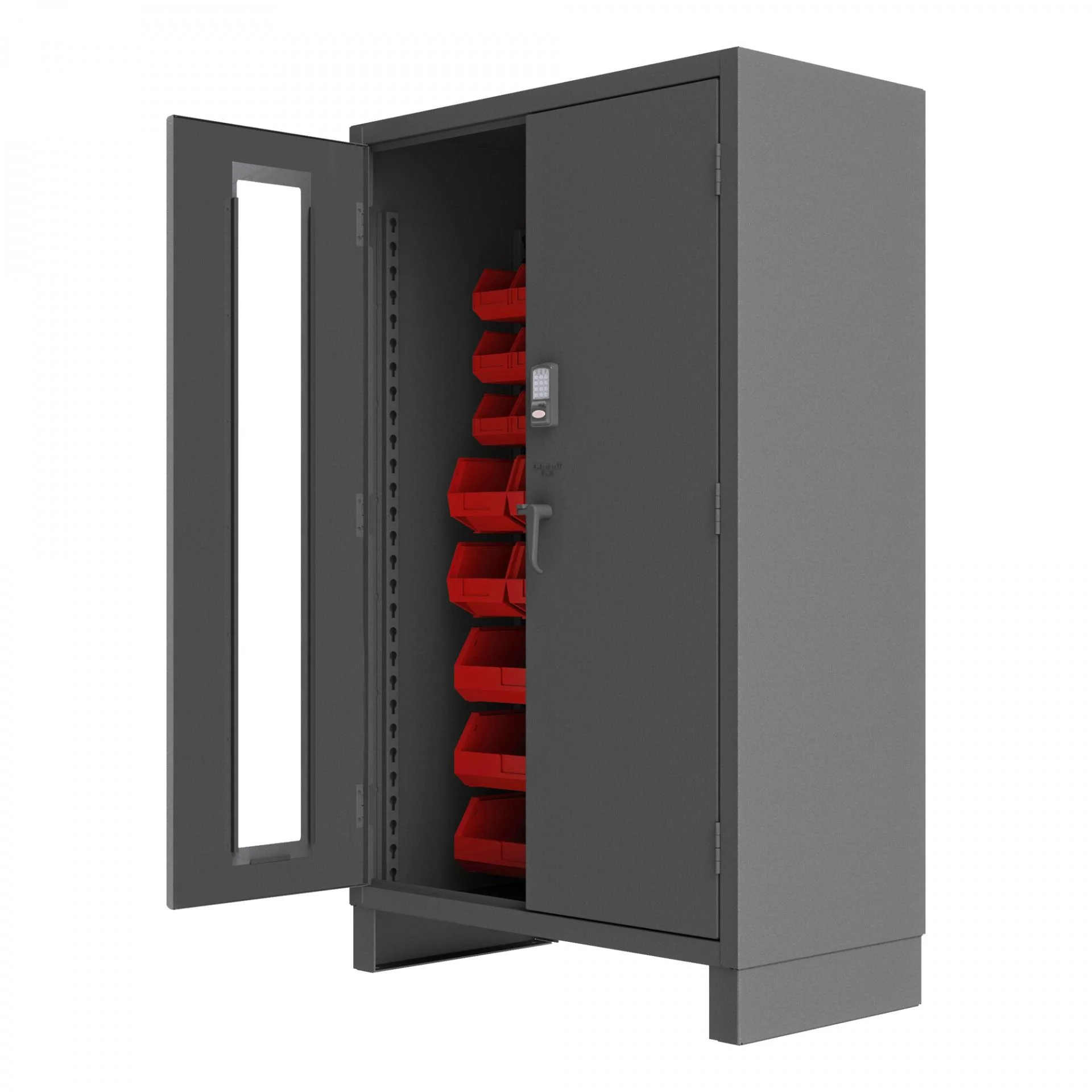 Durham 3703CXC-42B-1795 14-Gauge Security Access Control Cabinet Clear Door with 42 Red Bins