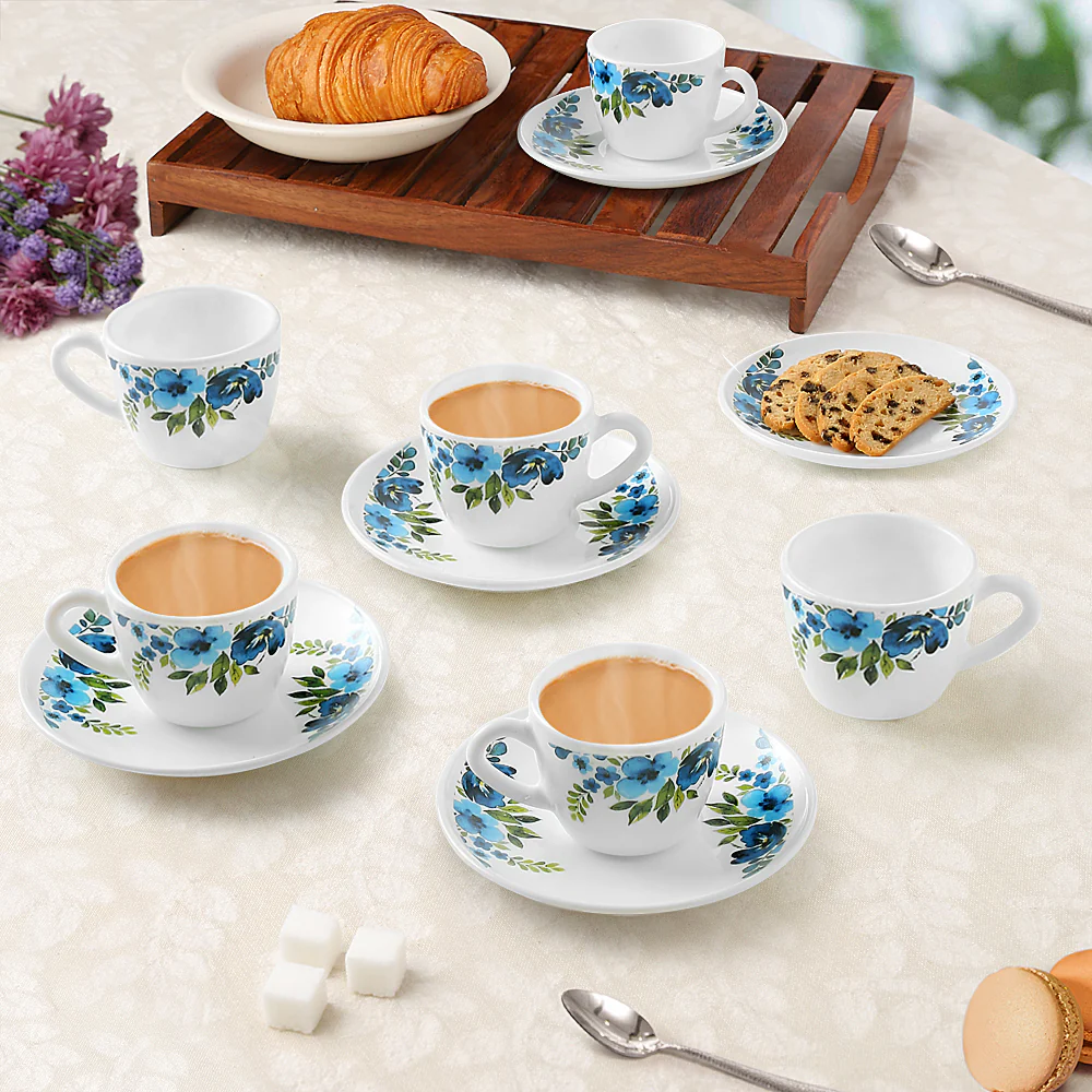 Larah by Borosil Pansy Cup n Saucer Set, 90ml x 12