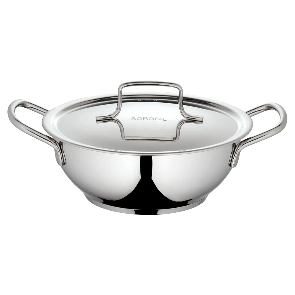 Borosil Cookfresh SS Deep Kadhai + Lid, 1.8L