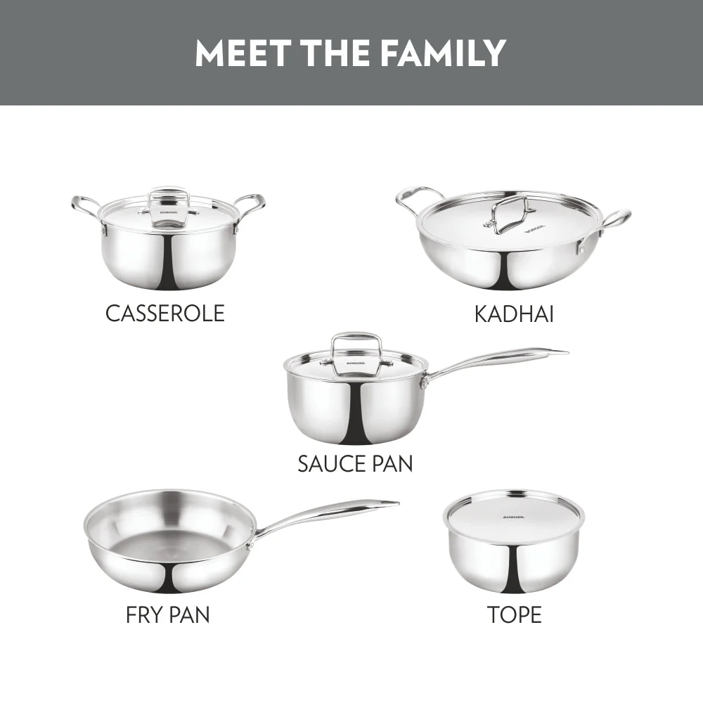 Borosil Cookfresh Triply Saucepan (Steel Handle), 3.1L