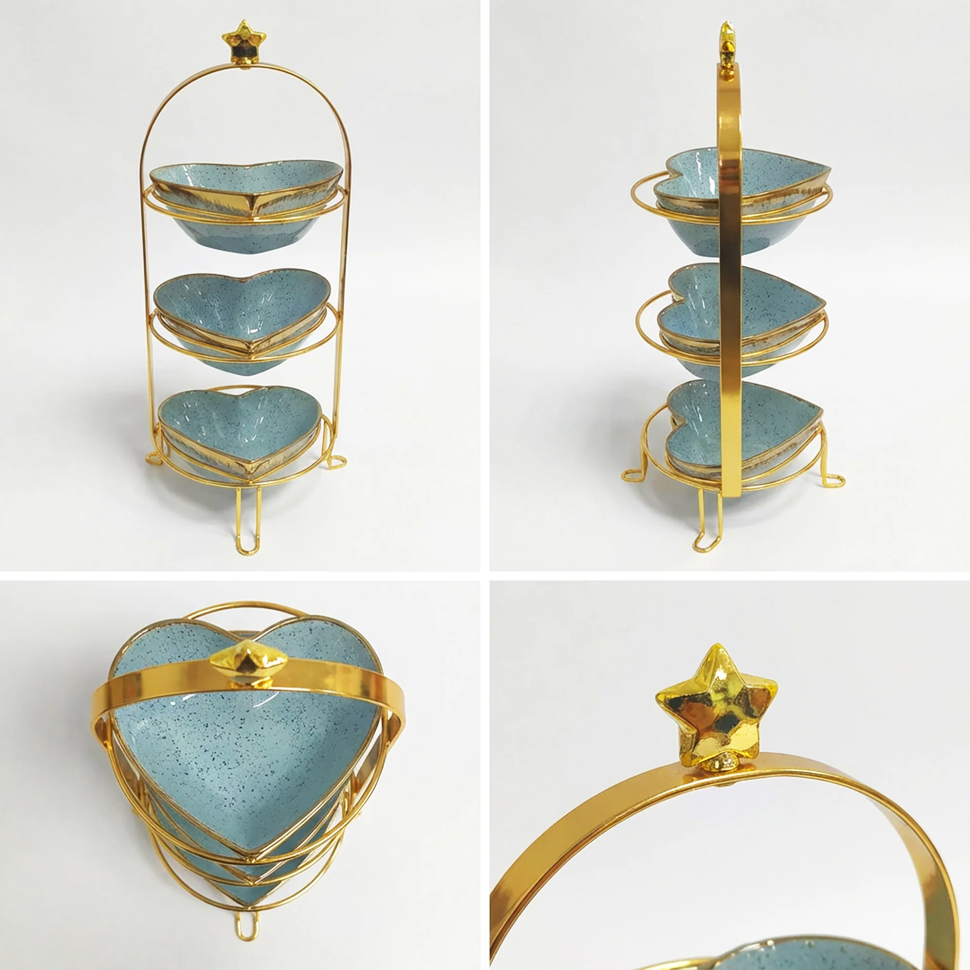 3 Tier Snack Bowl Set Blue & Gold