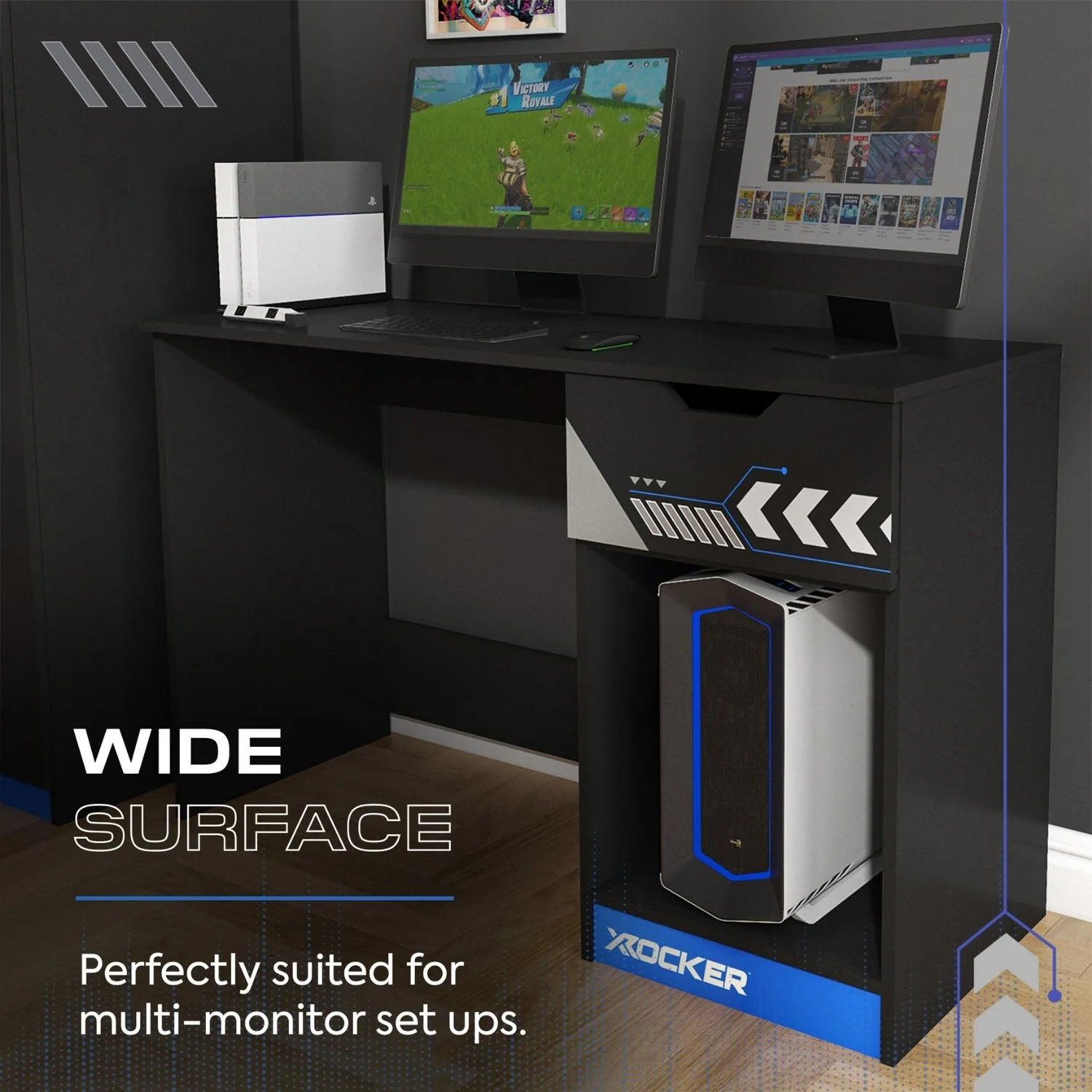 Octane 110cm Gaming Desk with Drawer - Blue