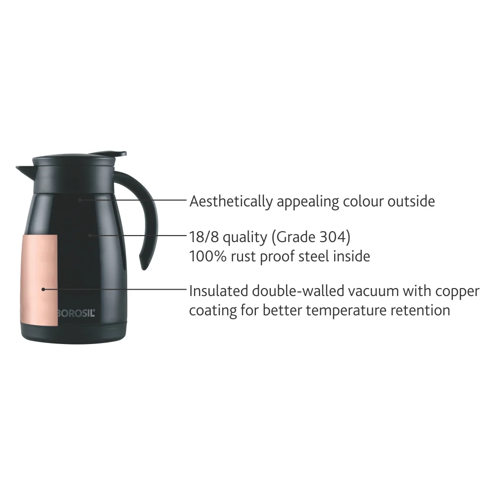 Borosil Insulated Tea Pot, Black, 750ml