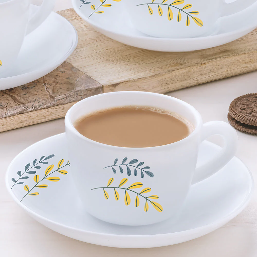 Larah by Borosil Niva Cup n Saucer Set, 140ml x 8