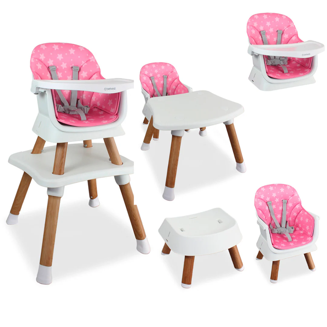 SILLA COMEDOR BABY ELITE DINNER 5 EN 1 1077 BEBESIT ROSADO-