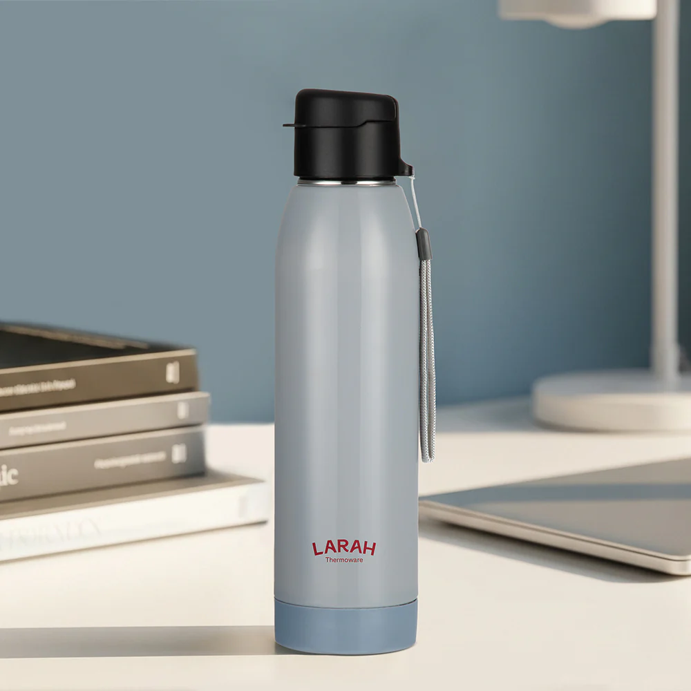 Larah Airo Round PU Thermoware Bottle, 650 ml, Grey