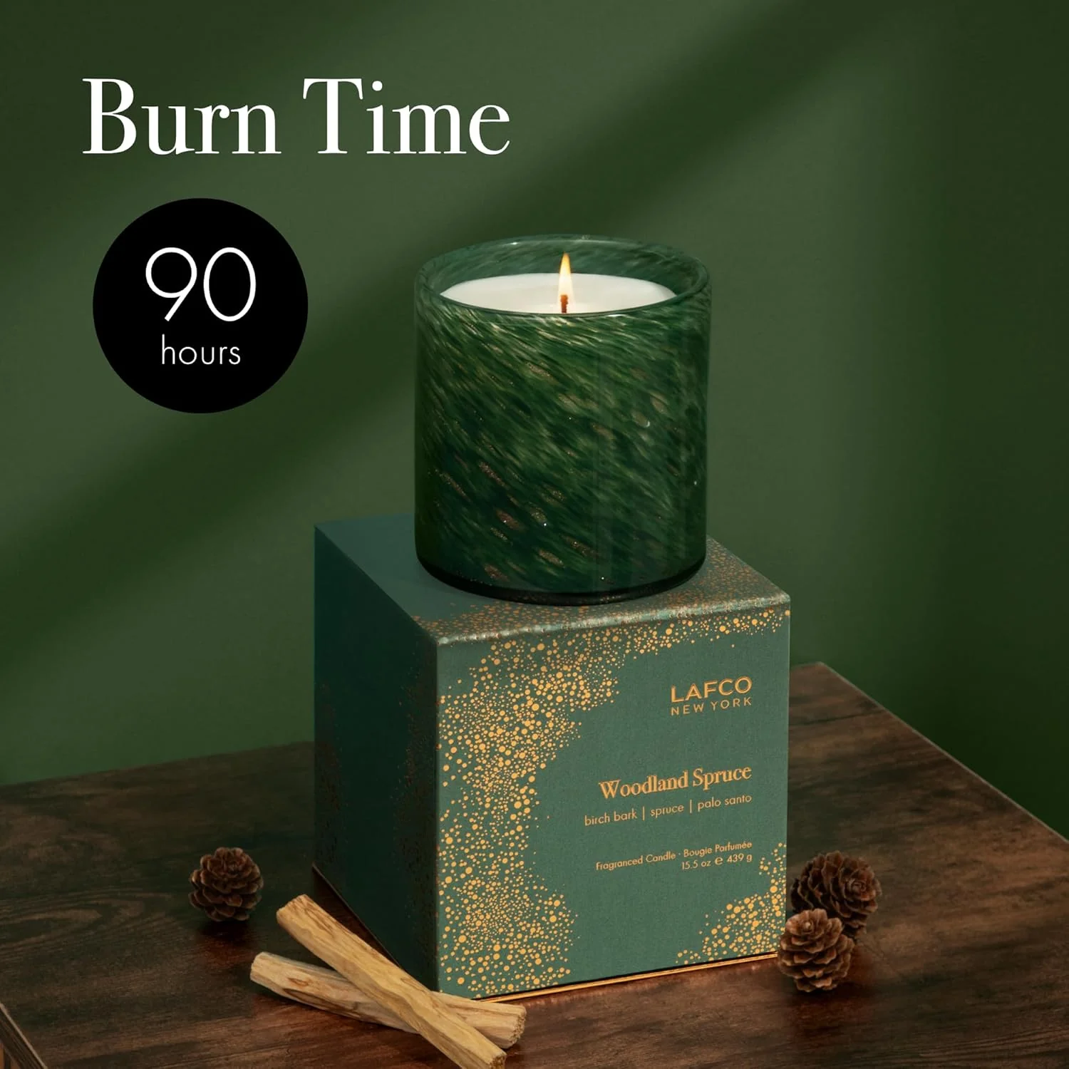 Holiday Candle, 15.5 oz - 90-Hour Burn Time - Reusable, Hand Blown Glass Vessel - Made in The USA