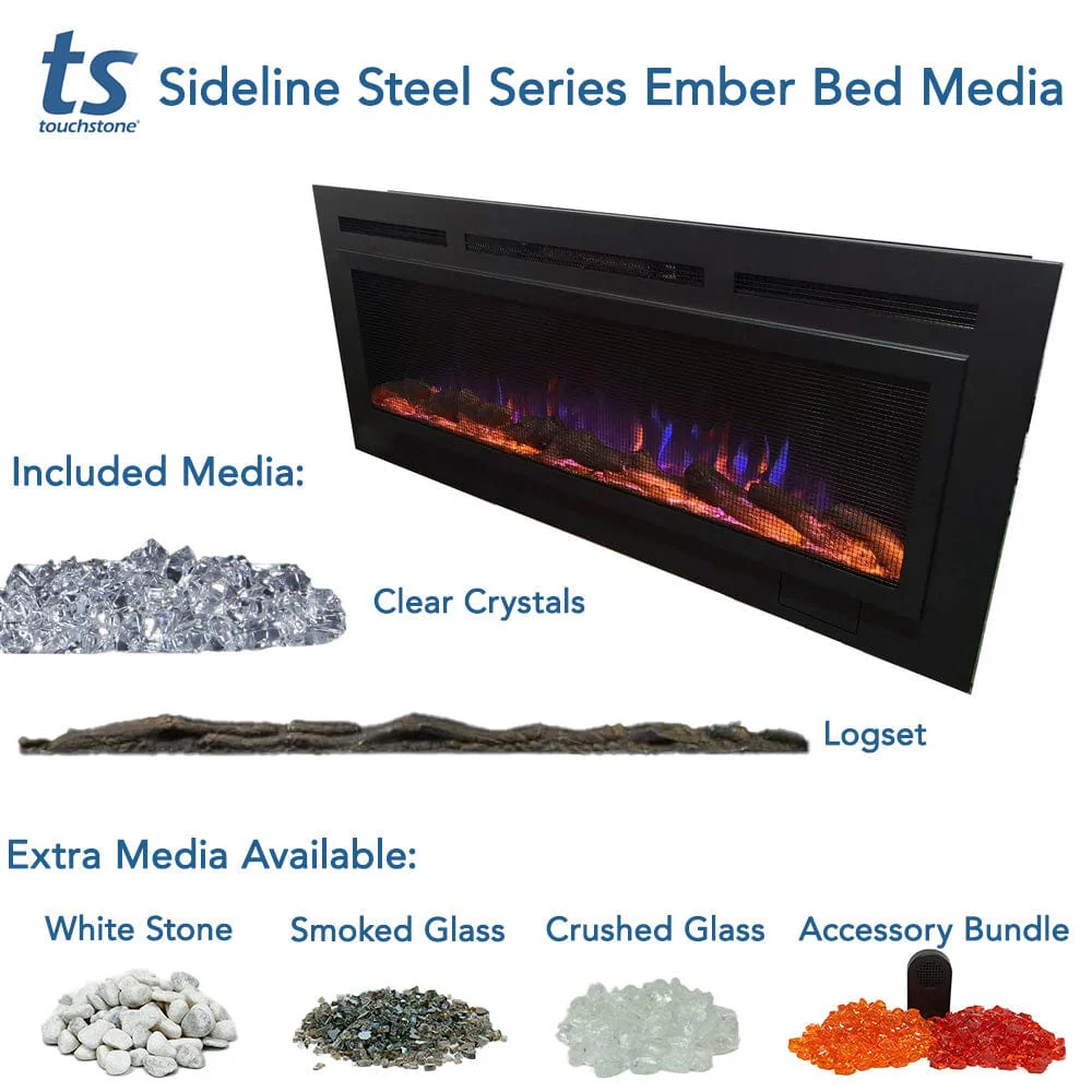 The Sideline Steel 50 Inch Mesh Screen Non Reflective Recessed Electric Fireplace 80013