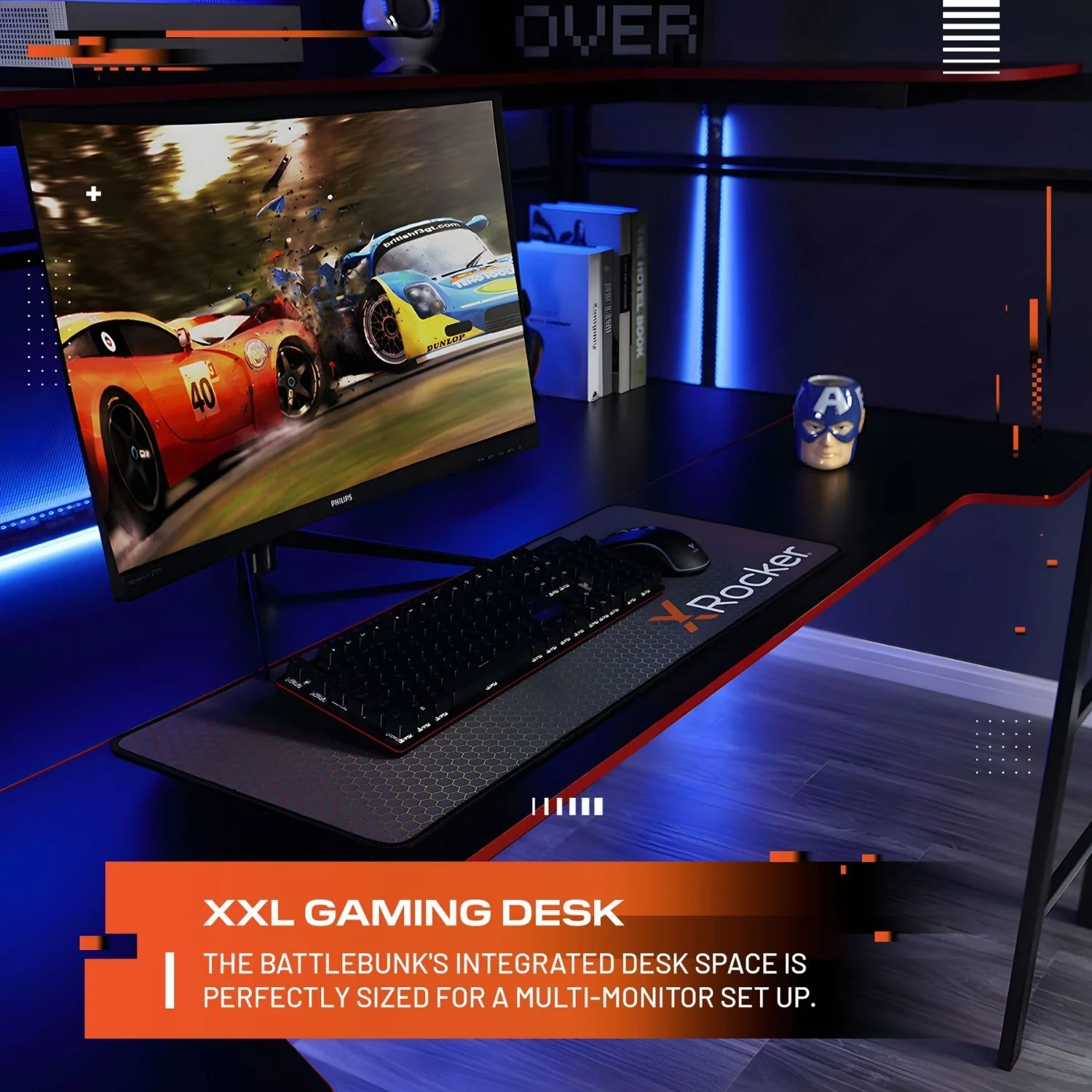 Battlebunk High Sleeper Gaming Bunk Bed with Desk - Black