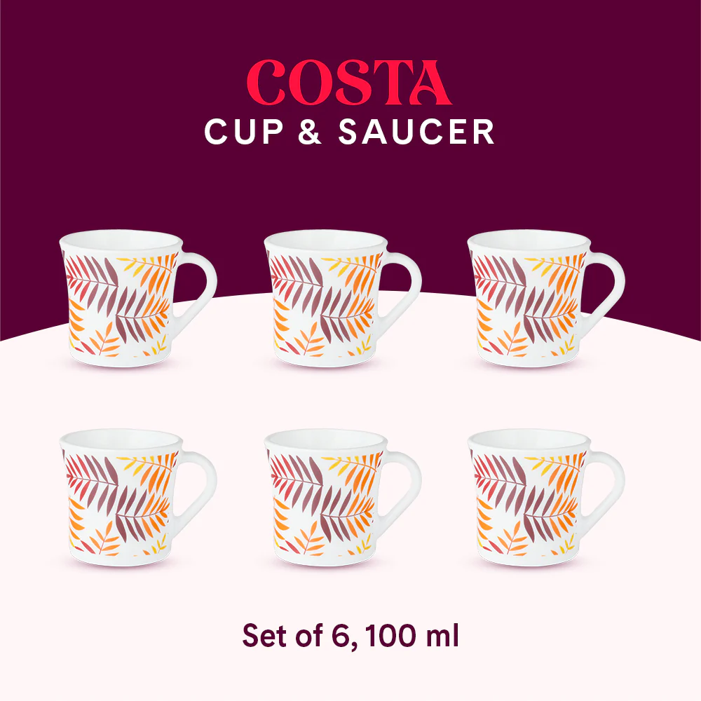Larah by Borosil Crysta Costa Mug Set, 100ml x 6