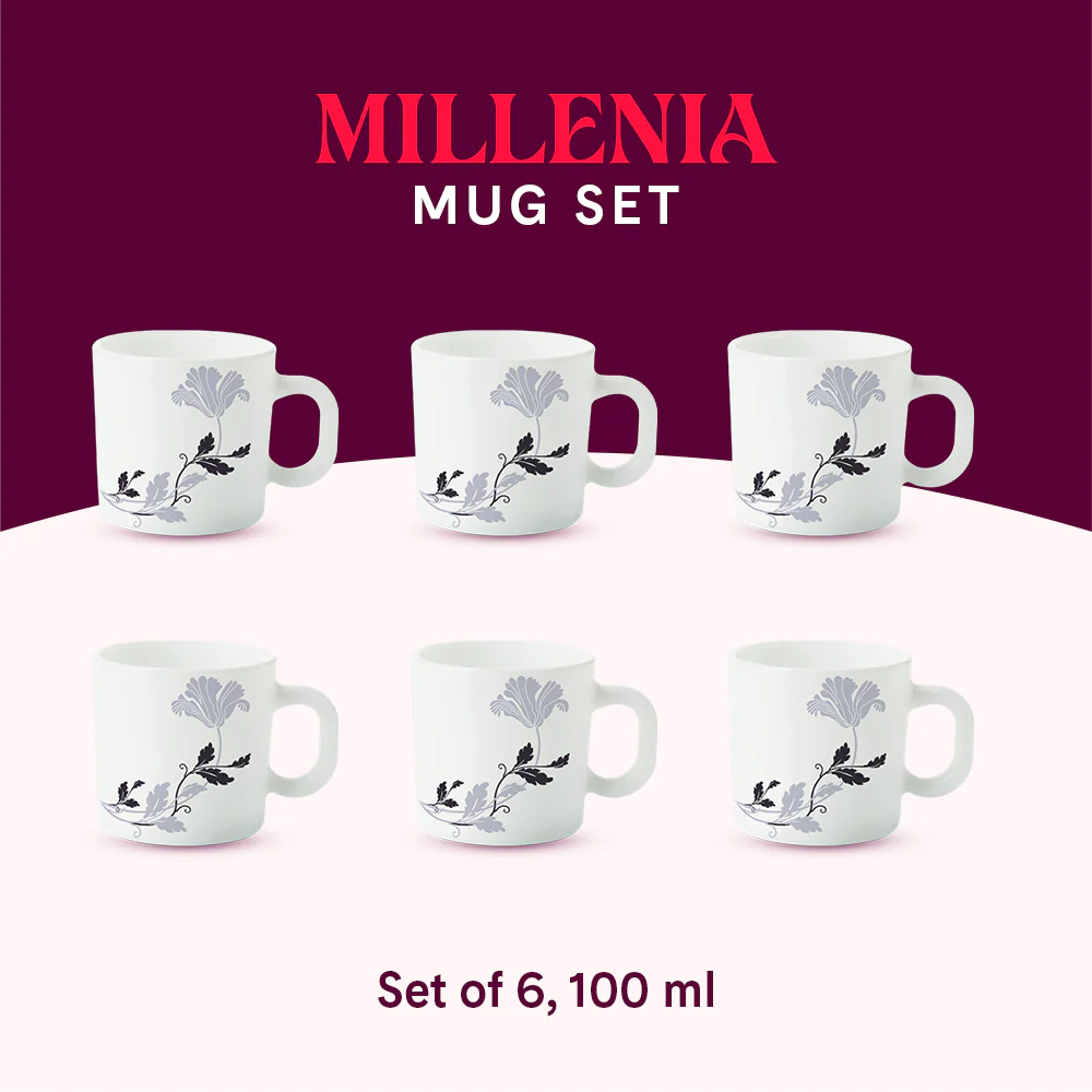 Larah by Borosil Millenia Mug Set, 100ml x 6