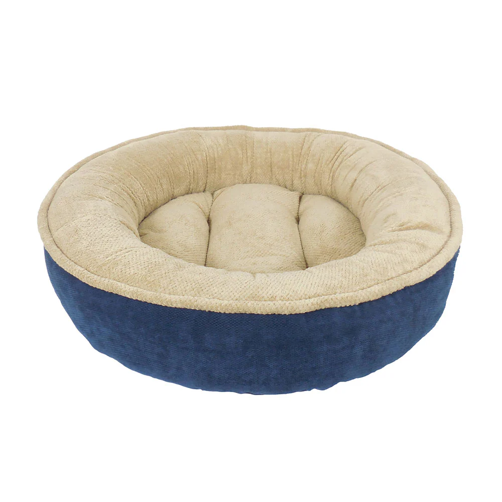 Rover Rest™ Maggie Donut Round Dog Bed Navy/Tan 27 X 27 X 7.5 Inch