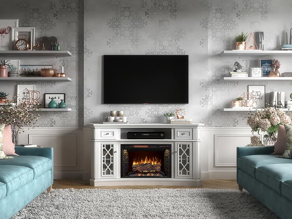 Downey Infrared Electric Fireplace TV Stand in White