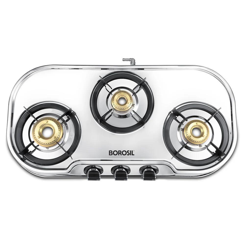 Borosil Ignite Pro Stainless Steel Gas Stove, 3 Burners