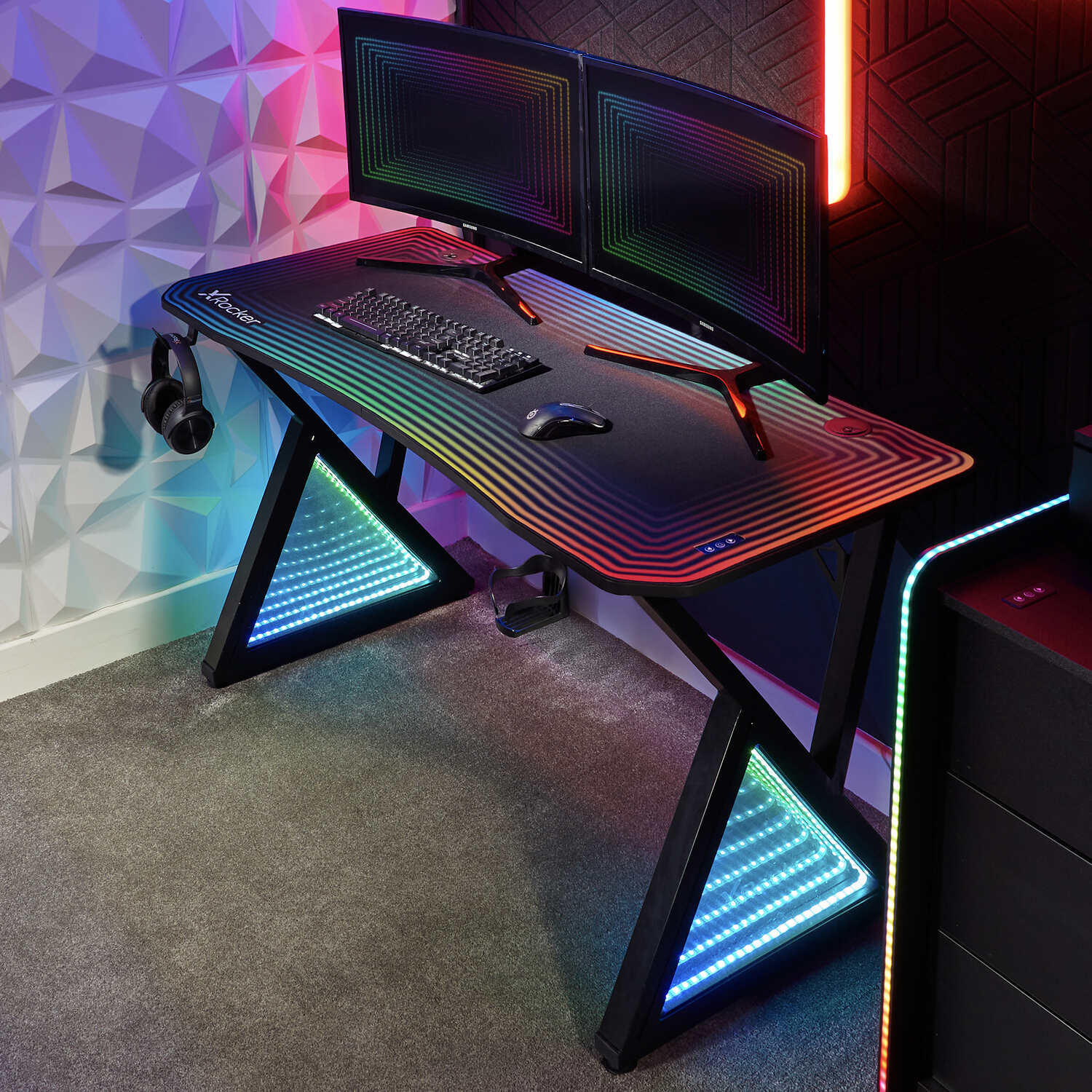 Infinity RGB 140cm App-Controlled LED Gaming Desk with Full Mousepad - Carbon Black