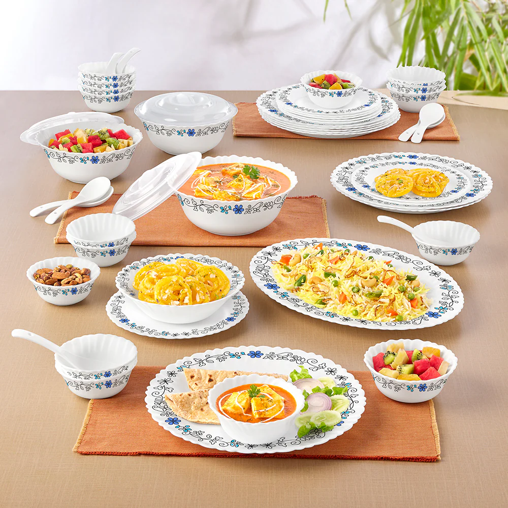 Larah by Borosil Blue Iris 47 pc Dinner Set