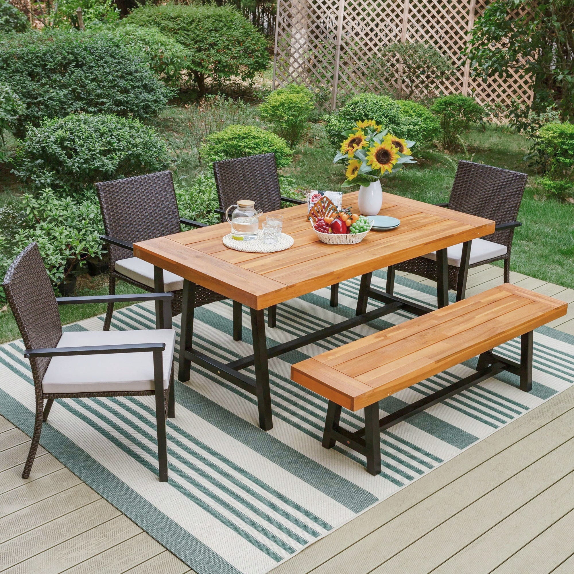 6-Person Patio Seating Group with Cushions, Black & Brown