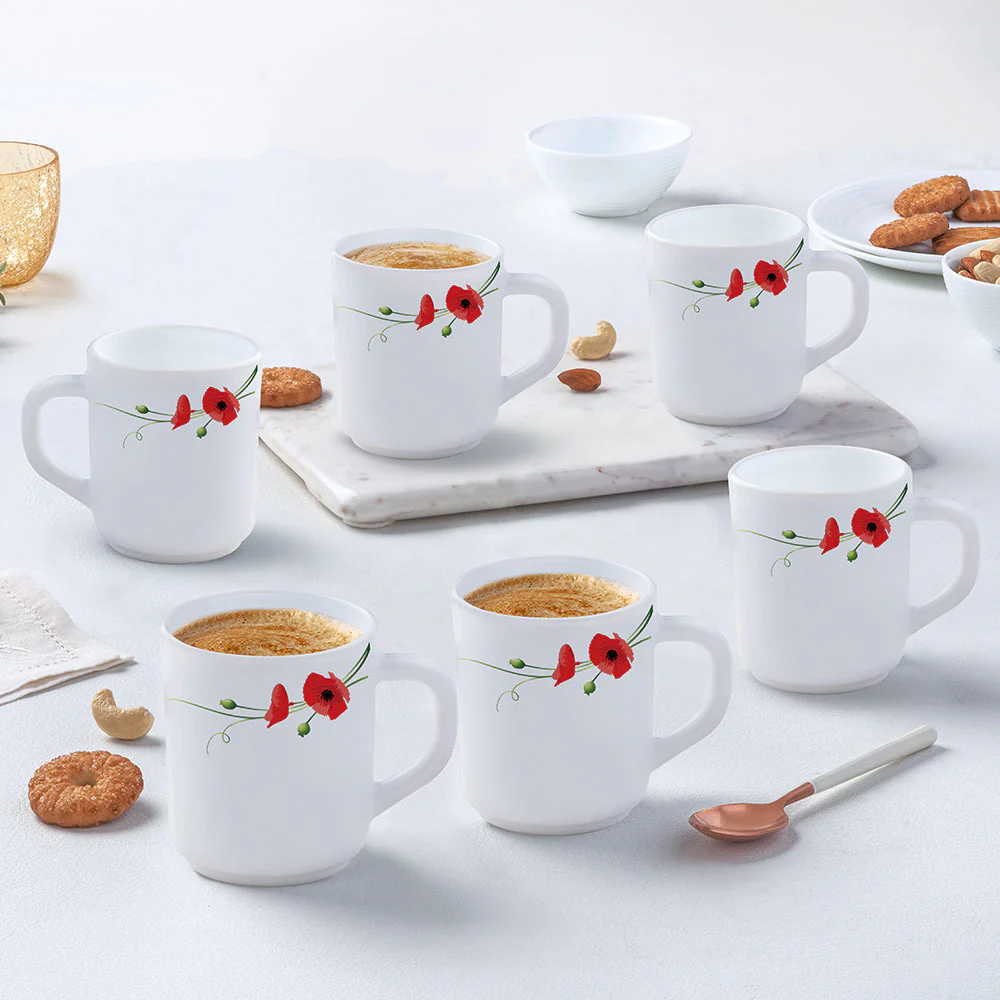Red Carnation Mug Set, 6 x 180ml