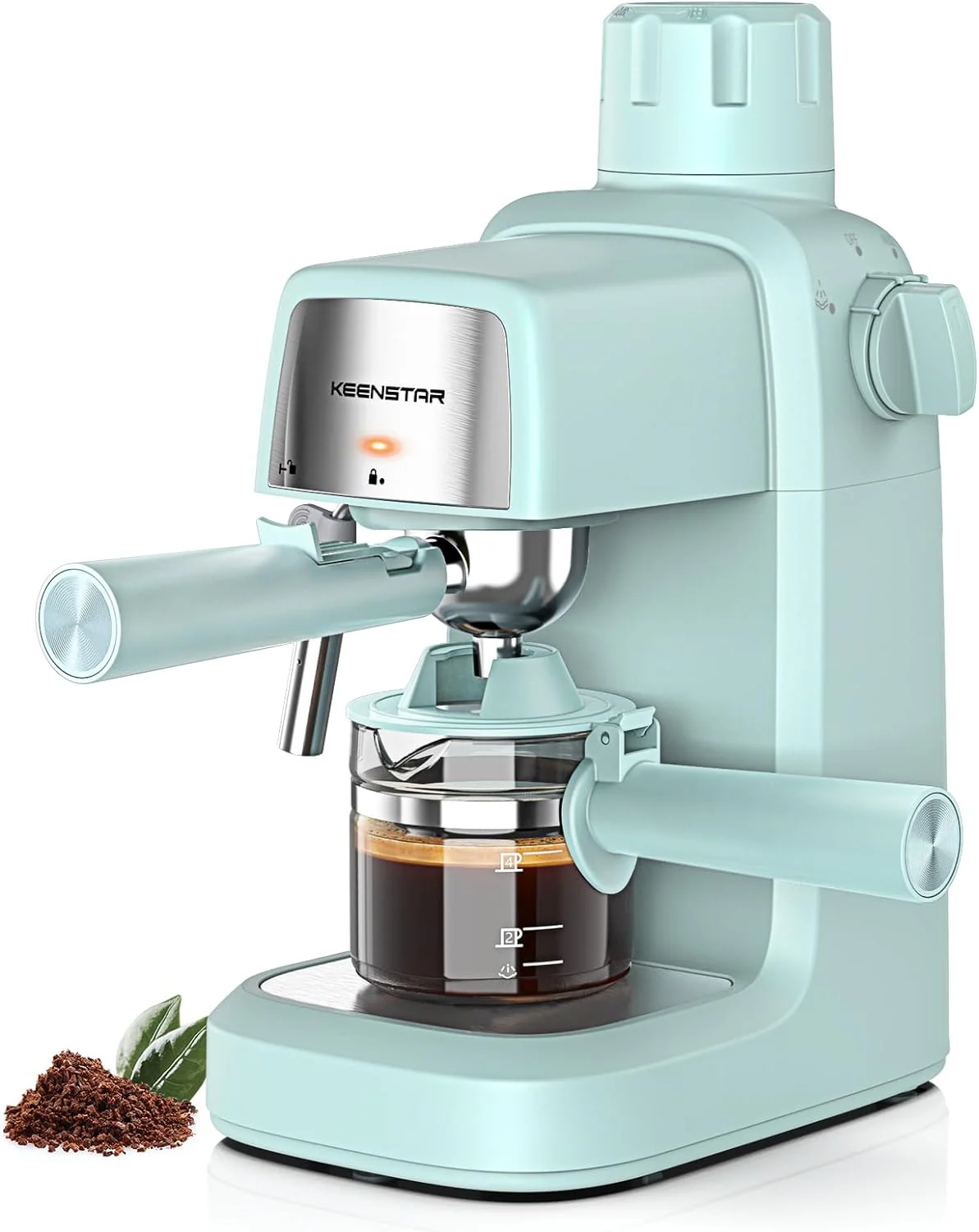 Coffee Machine, 3.5 Bar Espresso Cappuccino Machine, 800W with Milk Frother - 4 Cup Portable Coffee Maker for Latte, Cappuccino, Gift for Coffee Lover-Lakeblue