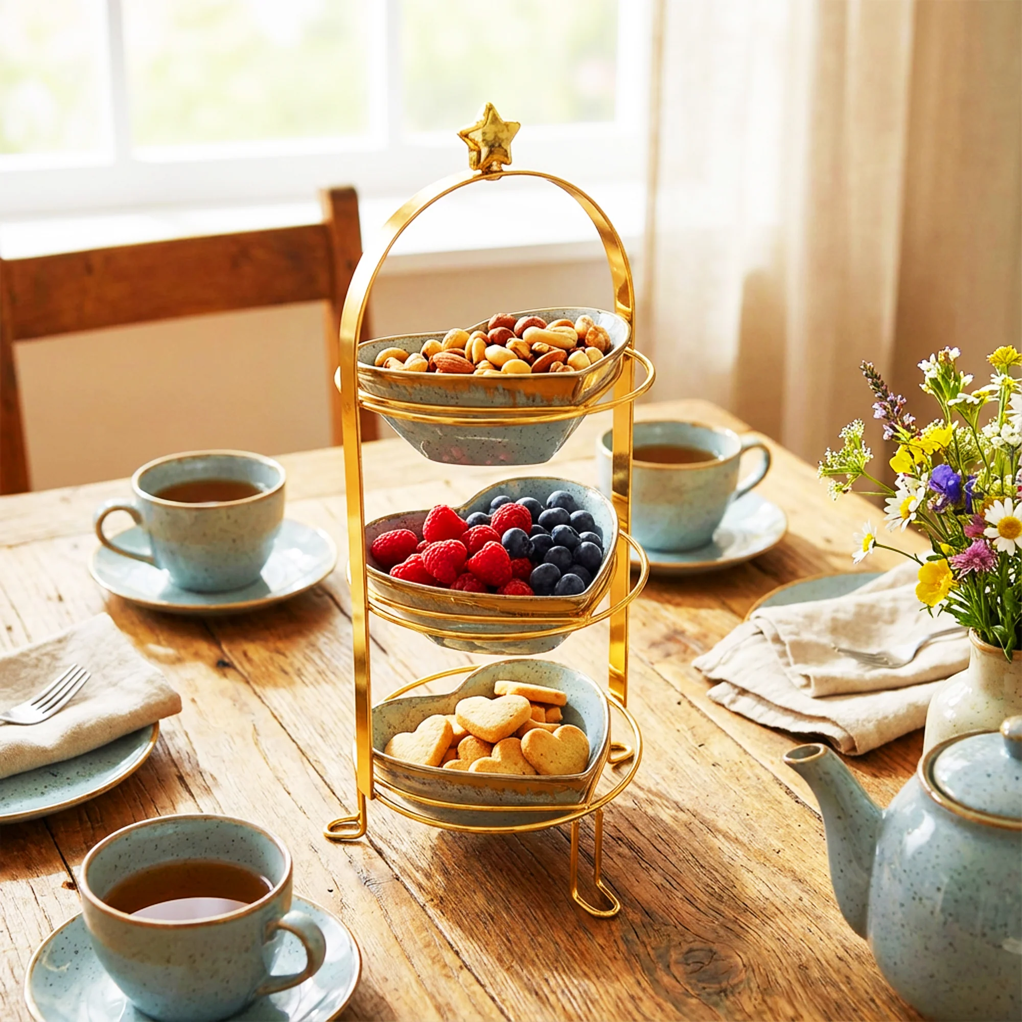 3 Tier Snack Bowl Set Blue & Gold