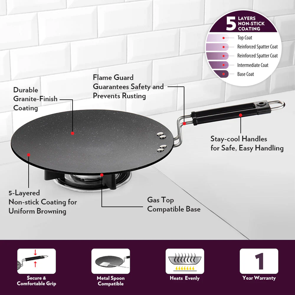 Borosil Granito Nonstick tawa, Concave, 27 cm