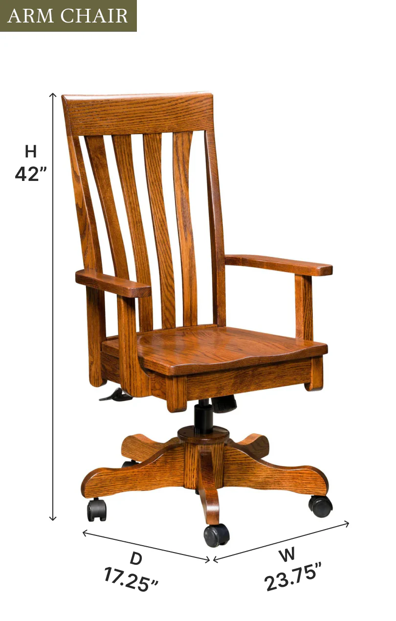 Amish Canterbury Desk Arm Chair with Gas Lift