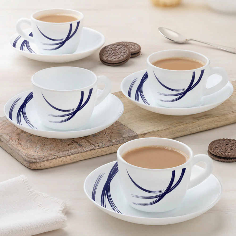 Larah by Borosil Indigo Stella Cup n Saucer Set, 140ml x 12