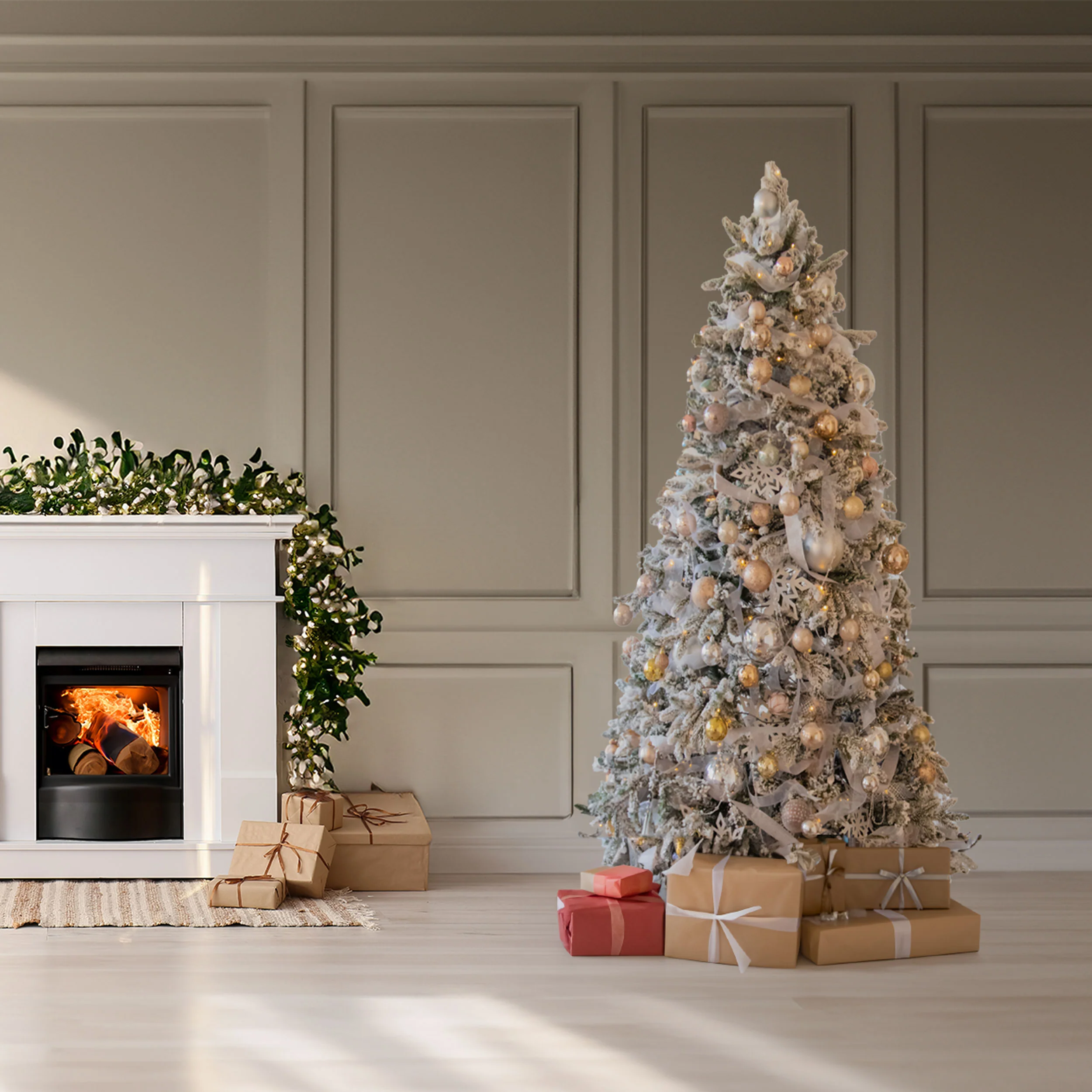 Neo Christmas Tree Artificial 7-Foot Half Slim Snow Flocked