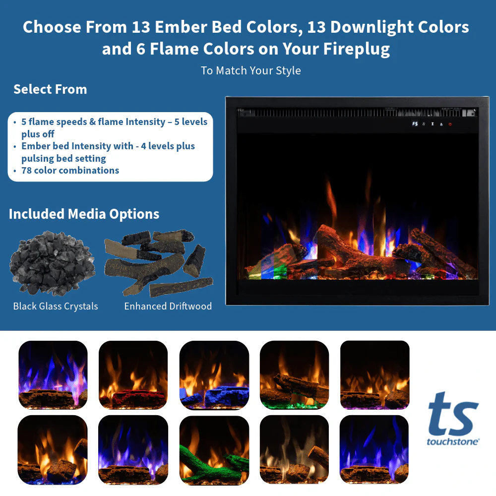 Fireplug™ Pro 33 inch Smart Electric Fireplace Insert with Fire Crackle Sound 80072