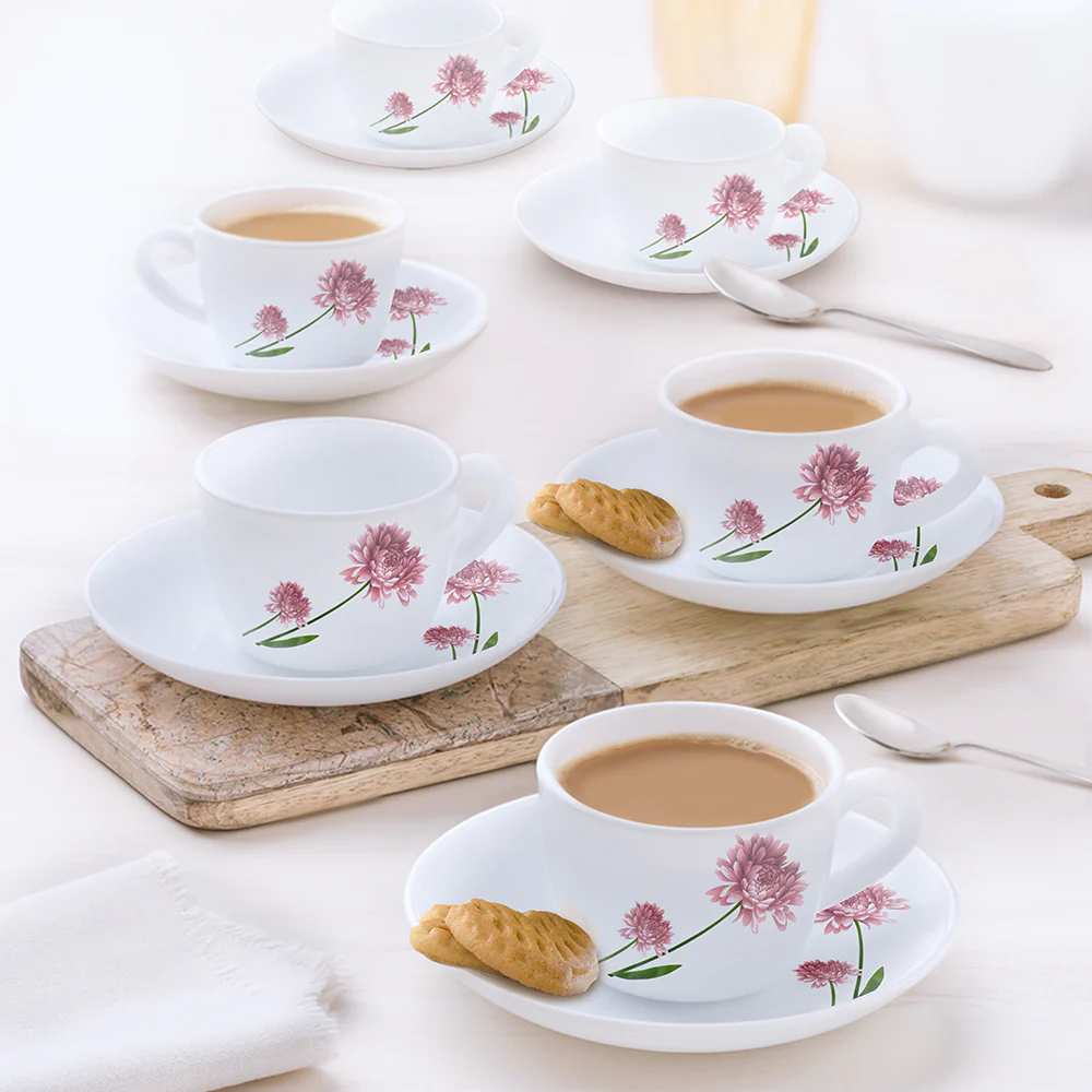 Larah by Borosil Nargis Cup n Saucer Set, 90ml x 12