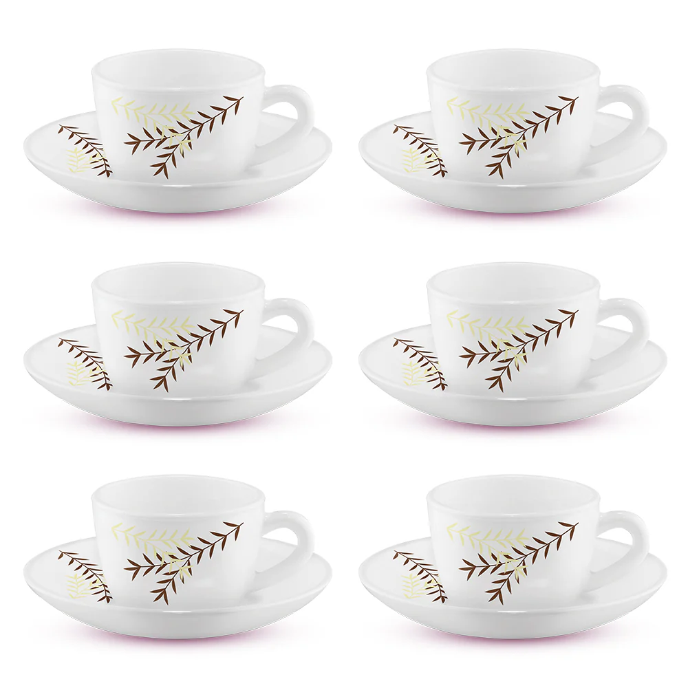 Larah by Borosil Oak Cup n Saucer Set, 90ml x 12
