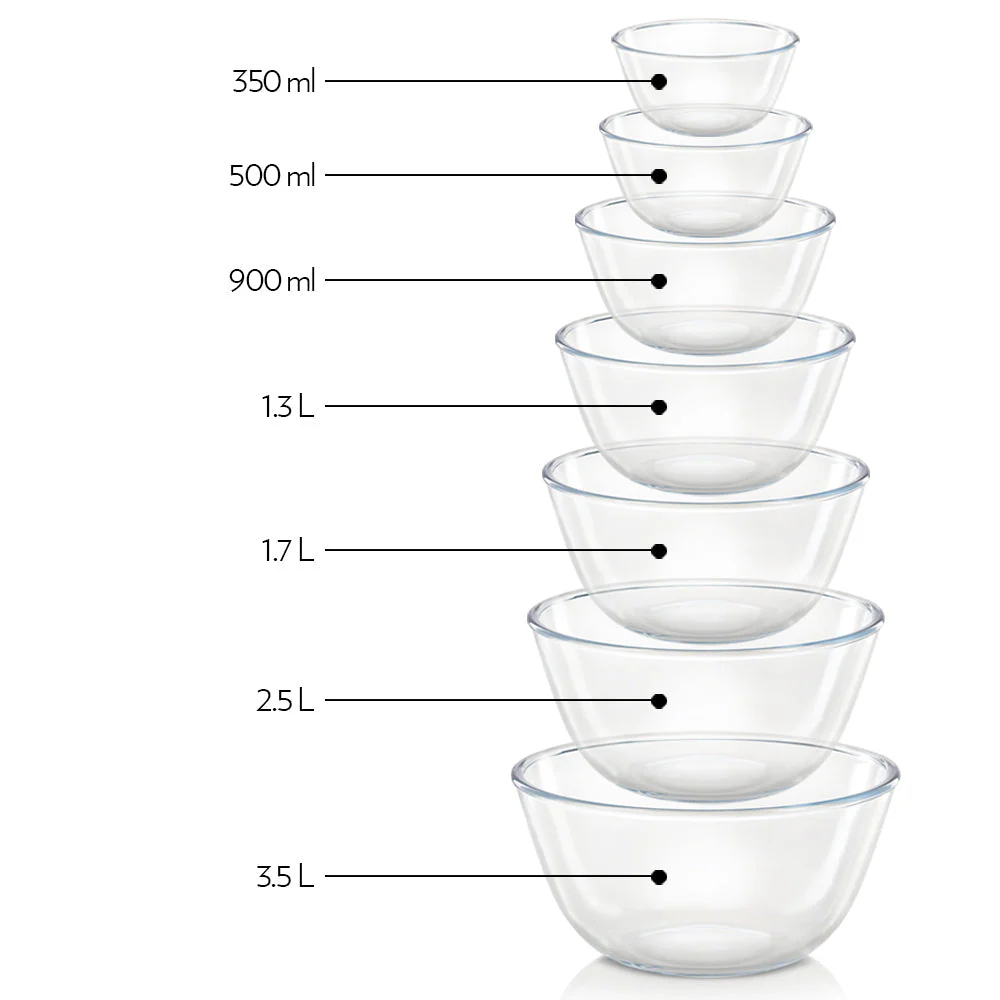 Borosil Mixing Bowl w Blue Lid Set of 3, 500ml + 900ml + 1.3 L