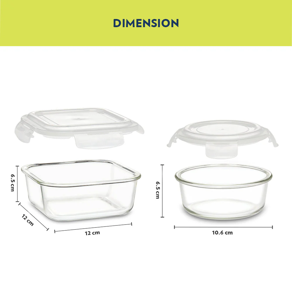 Ace Universal Glass Lunch Box, Set of 4 (320ml x 2 + 240ml x 2)