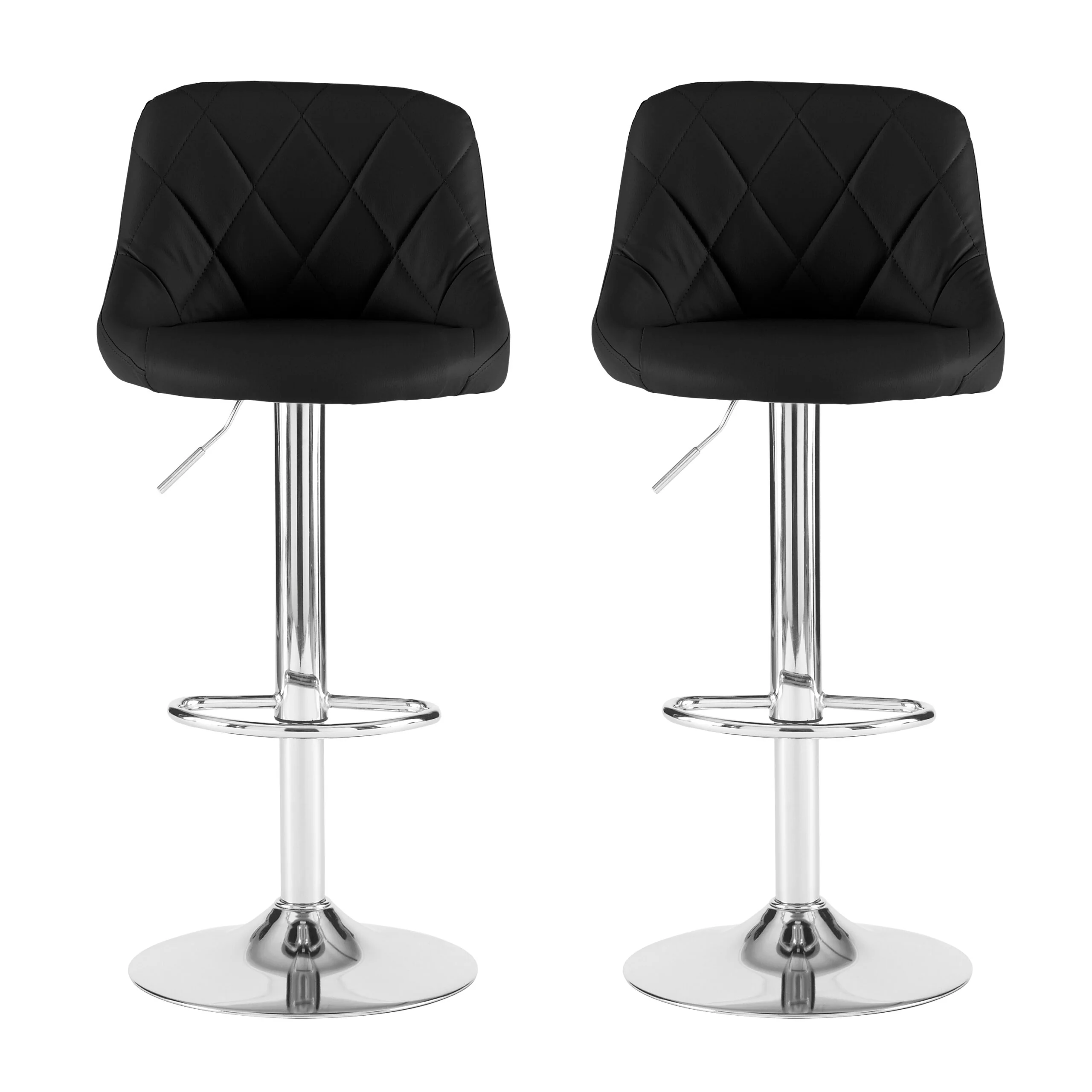 Neo Bar Stool Black Leather & Polished Steel Adjustable Base