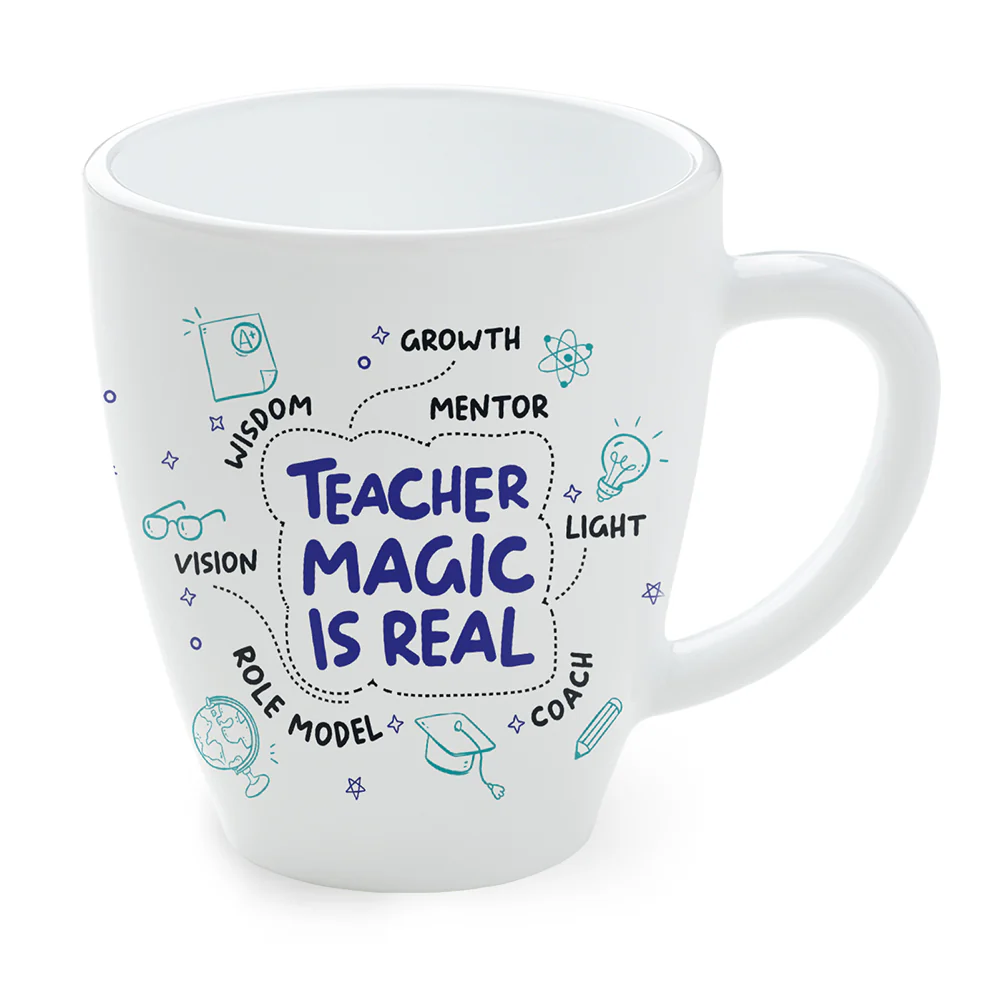 Larah by Borosil Teachers Day Opalware Mug, Teacher Magic Is Real, 390ml