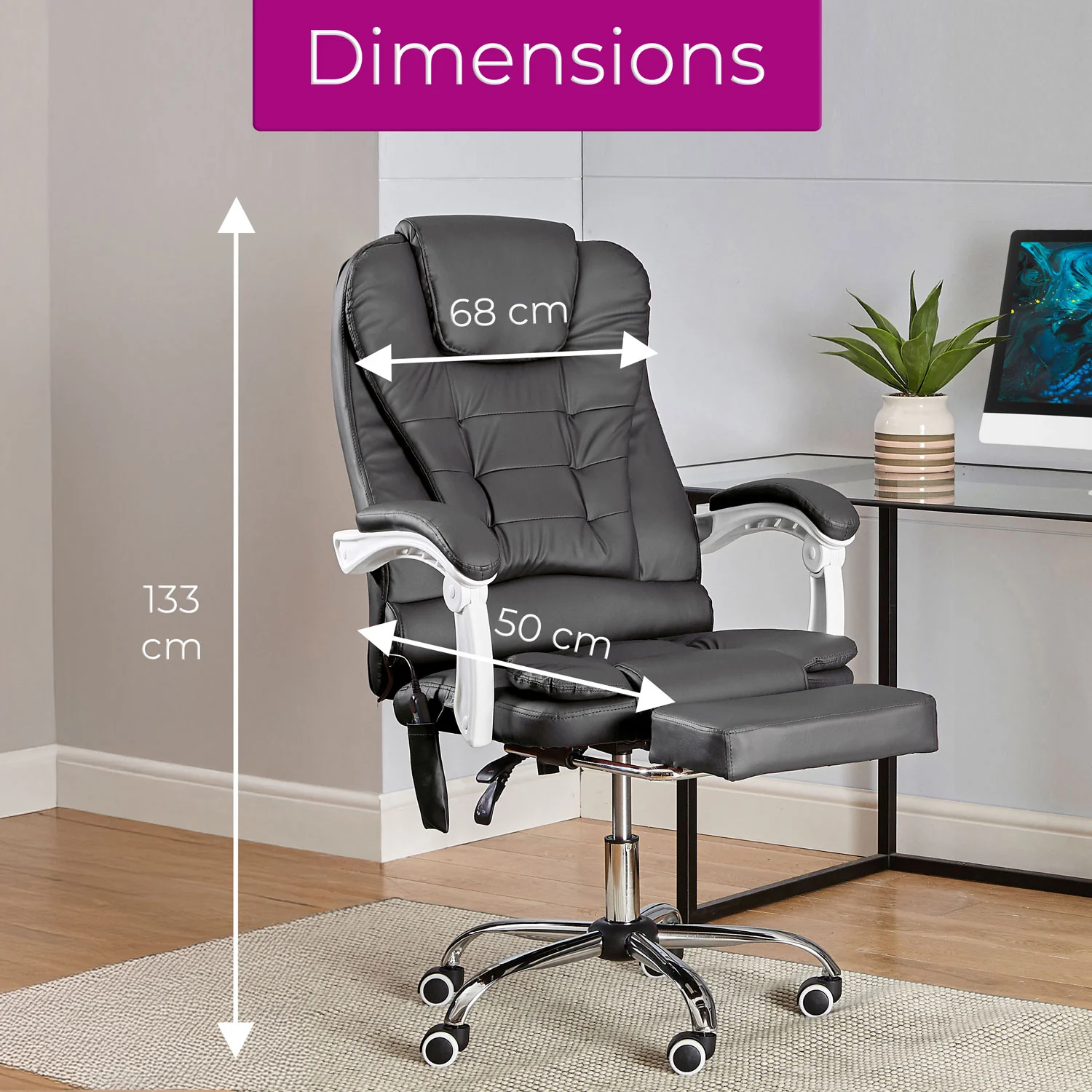 Neo Office Chair Dark Grey Faux Leather With Footrest & Massage Function