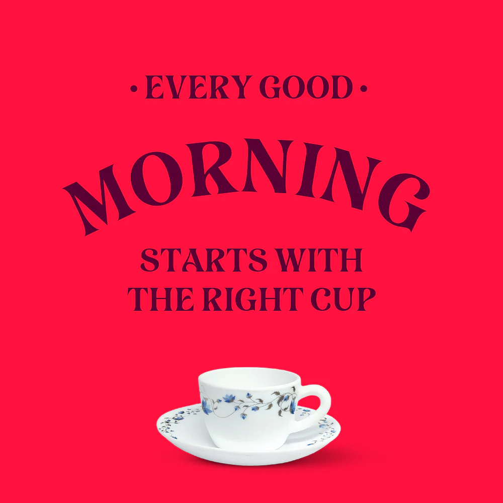 Larah by Borosil Helena Cup n Saucer Set, 140ml x 12