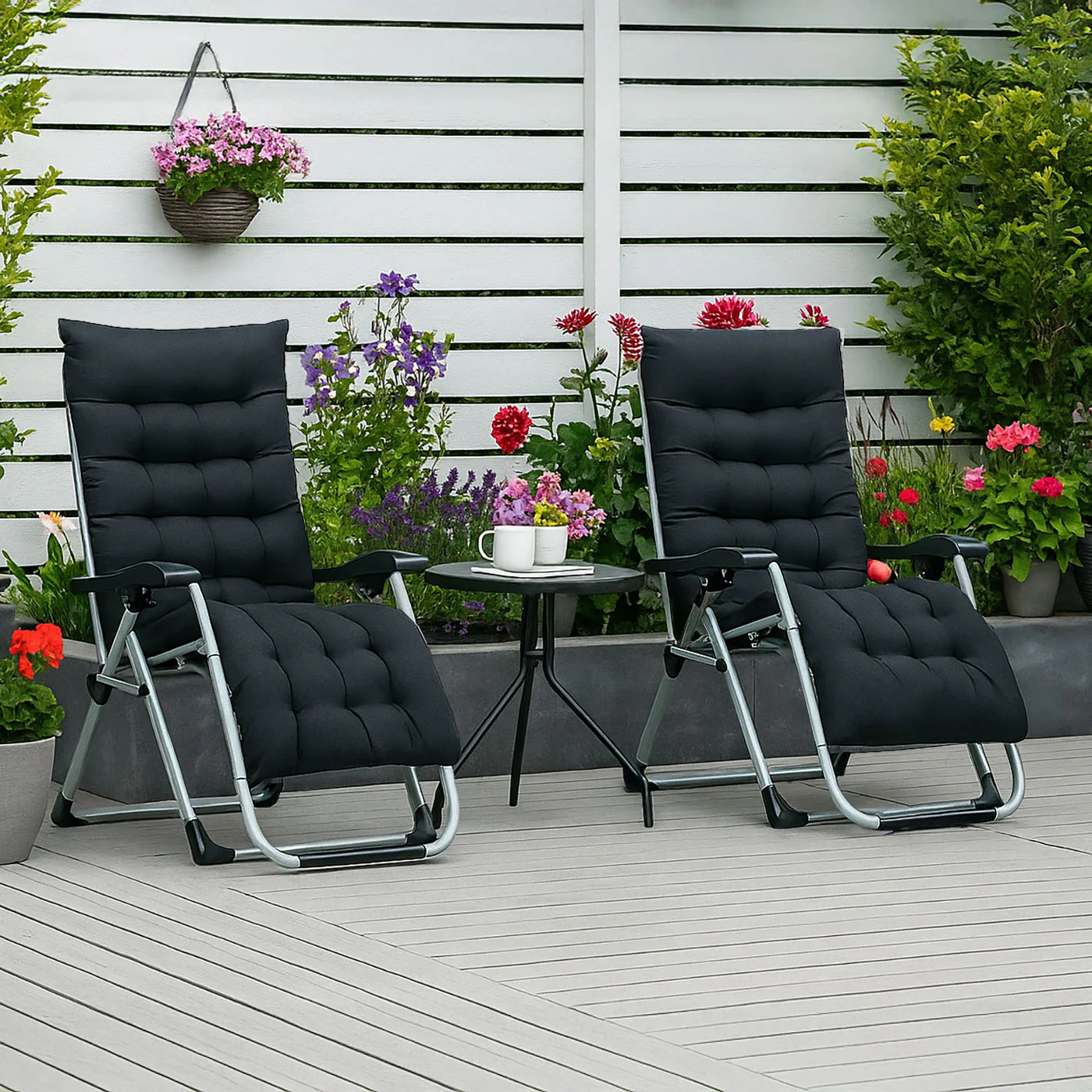 Neo Black Zero Gravity Sun Lounger With Padded Cushions Set of Two