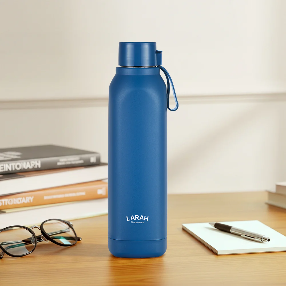 Larah Cube Square PU Thermoware Bottle, 700 ml, Blue