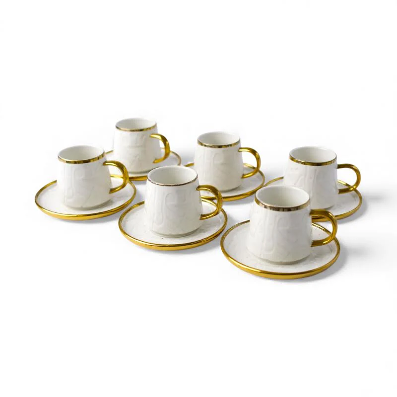 12 Piece Cup & Saucer Set Gold & White