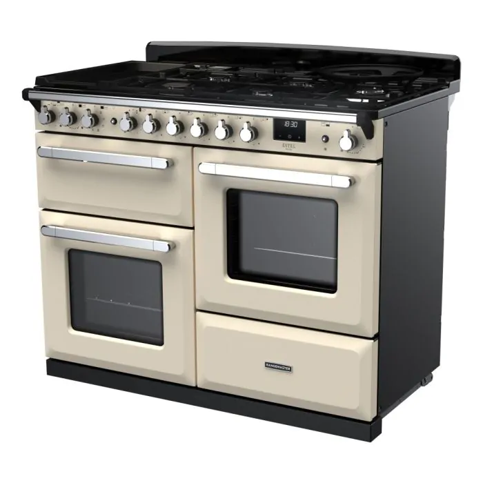 Rangemaster Estel Deluxe 110cm Dual Fuel Range Cooker | Pale Cream/Chrome | ESDLO110DFPPCR/CM1