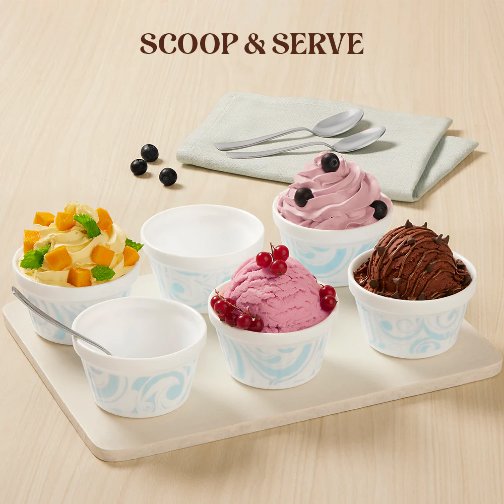 Larah by Borosil Frosty Blue Ice Cream Bowl Set, 6 pc