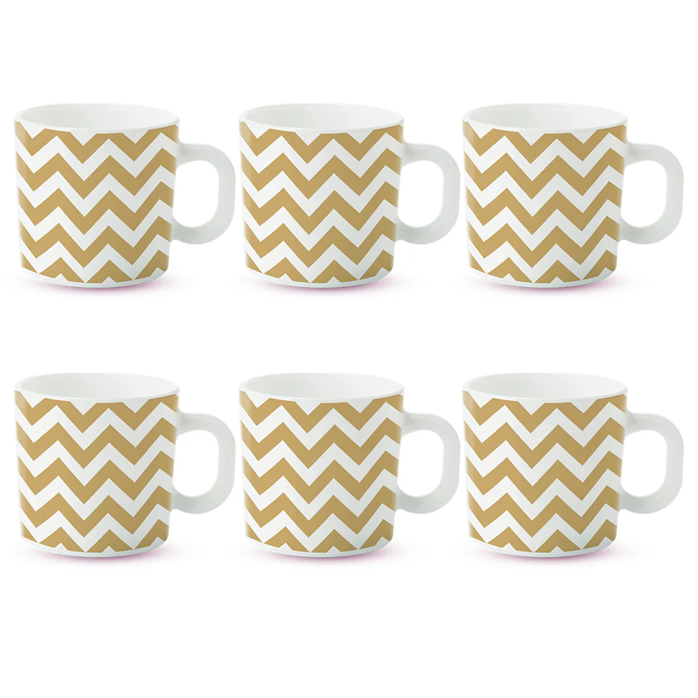 Larah by Borosil Gold Waves Mug Set, 180ml x 6