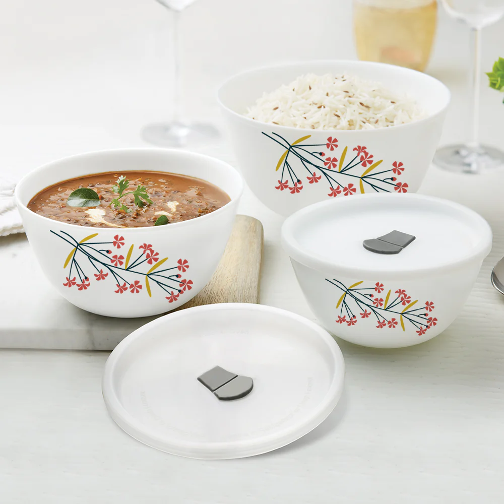 Larah by Borosil Red Bud 4 pc Mixing Bowl, 1 L + 750 ml + 500 ml