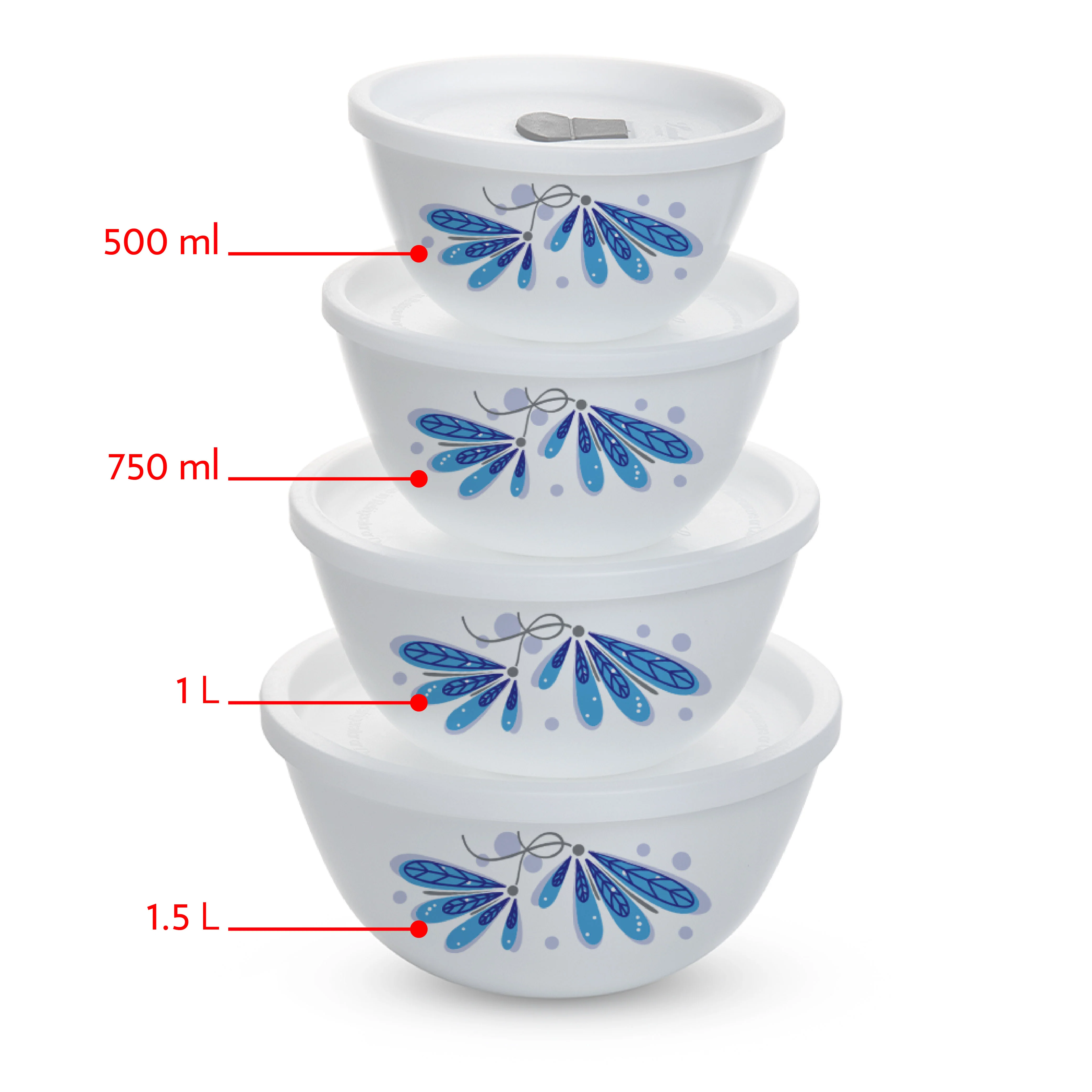 Larah by Borosil Twilight 4 pc Mixing Bowl, 500 ml + 750 ml + 1 L + 1.5 L